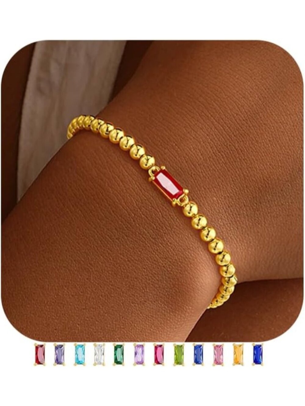 Women's Red 14 Gold Plated Birthstone Beaded Bracelet Dainty Jewelry Gift